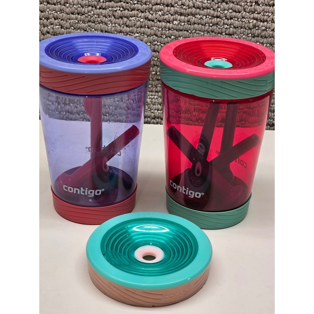 Contigo Kids Spill Proof Tumbler Straw 14oz Set of 2 Plus Extra Lid Purple Red